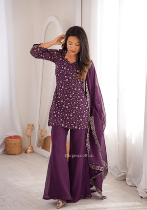 Crunchy Silk Embroidered Suit Set with Bell Bottom Pant - Orgenza Store - digisoch