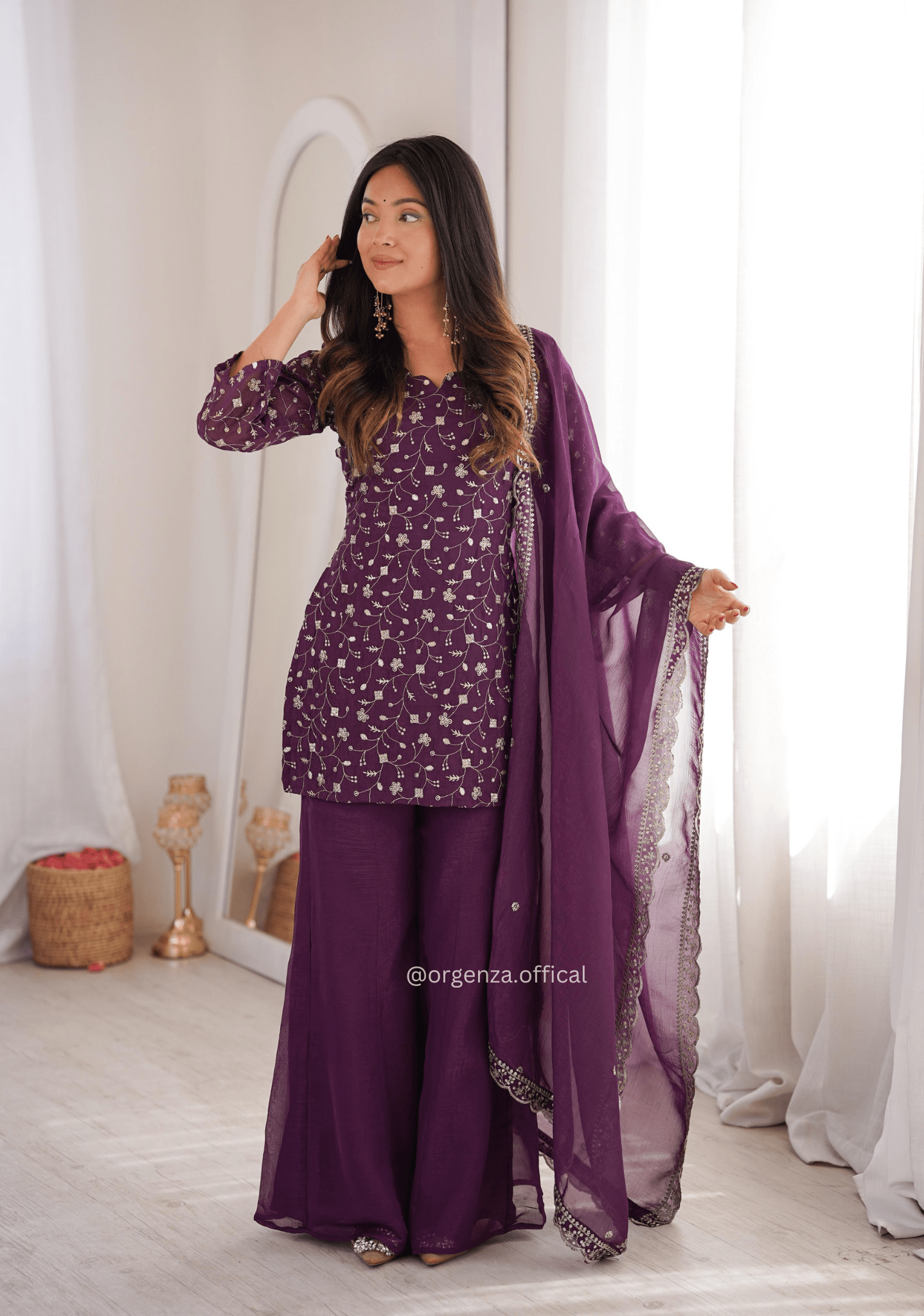 Crunchy Silk Embroidered Suit Set with Bell Bottom Pant - Orgenza Store - digisoch