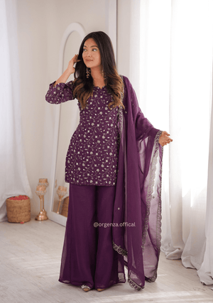 Crunchy Silk Embroidered Suit Set with Bell Bottom Pant - Orgenza Store - digisoch