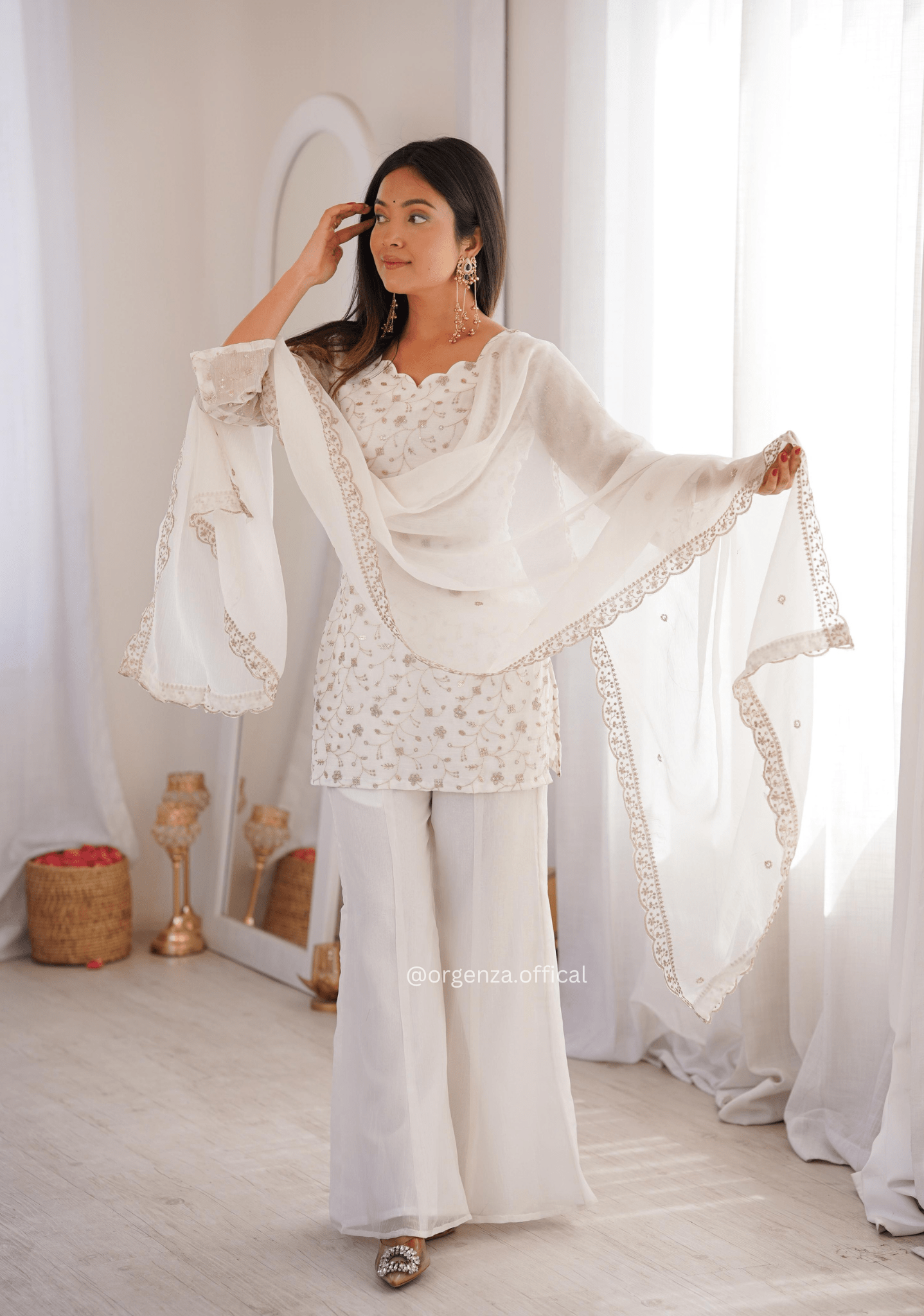 Designer Crunchy Silk Suit Set with Embroidery Sequins & Bell Bottom Pant - Orgenza Store - digisoch