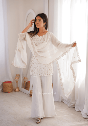 Designer Crunchy Silk Suit Set with Embroidery Sequins & Bell Bottom Pant - Orgenza Store - digisoch