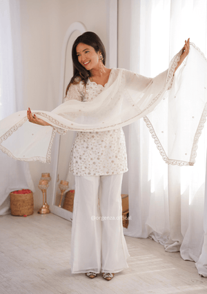 Designer Crunchy Silk Suit Set with Embroidery Sequins & Bell Bottom Pant - Orgenza Store - digisoch