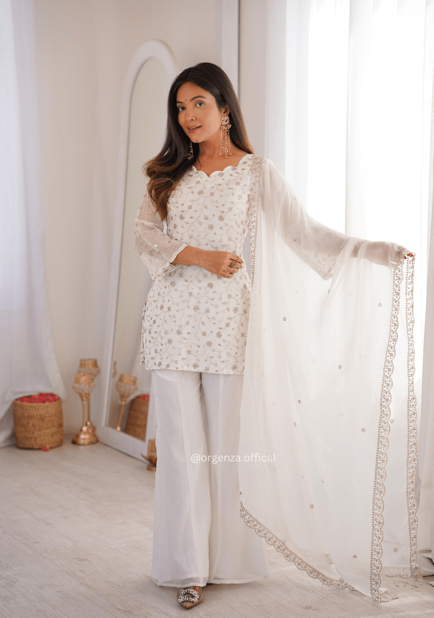 Designer Crunchy Silk Suit Set with Embroidery Sequins & Bell Bottom Pant - Orgenza Store - digisoch