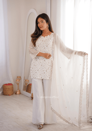 Designer Crunchy Silk Suit Set with Embroidery Sequins & Bell Bottom Pant - Orgenza Store - digisoch