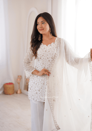 Designer Crunchy Silk Suit Set with Embroidery Sequins & Bell Bottom Pant - Orgenza Store - digisoch