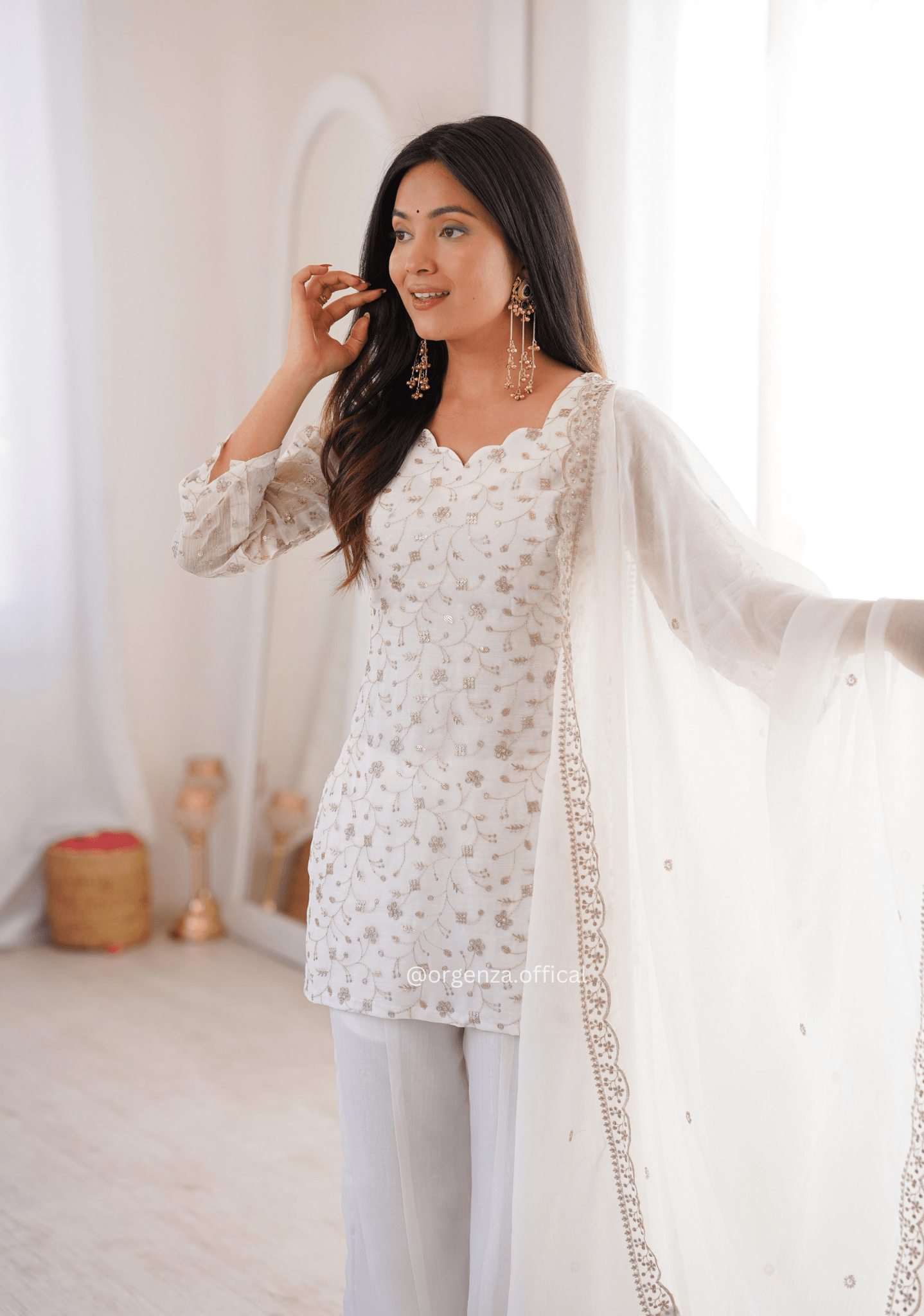Designer Crunchy Silk Suit Set with Embroidery Sequins & Bell Bottom Pant - Orgenza Store - digisoch