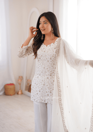 Designer Crunchy Silk Suit Set with Embroidery Sequins & Bell Bottom Pant - Orgenza Store - digisoch
