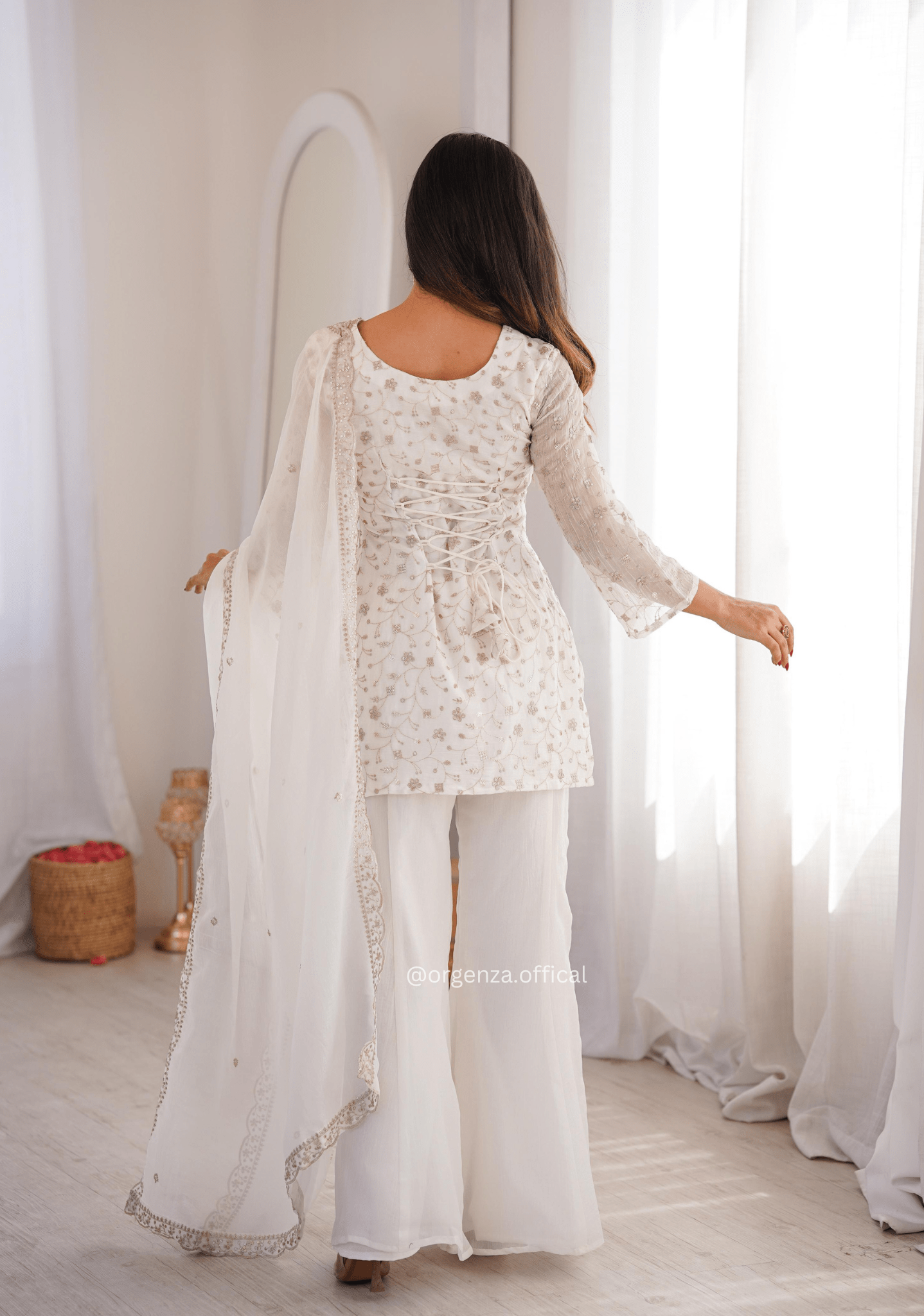 Designer Crunchy Silk Suit Set with Embroidery Sequins & Bell Bottom Pant - Orgenza Store - digisoch