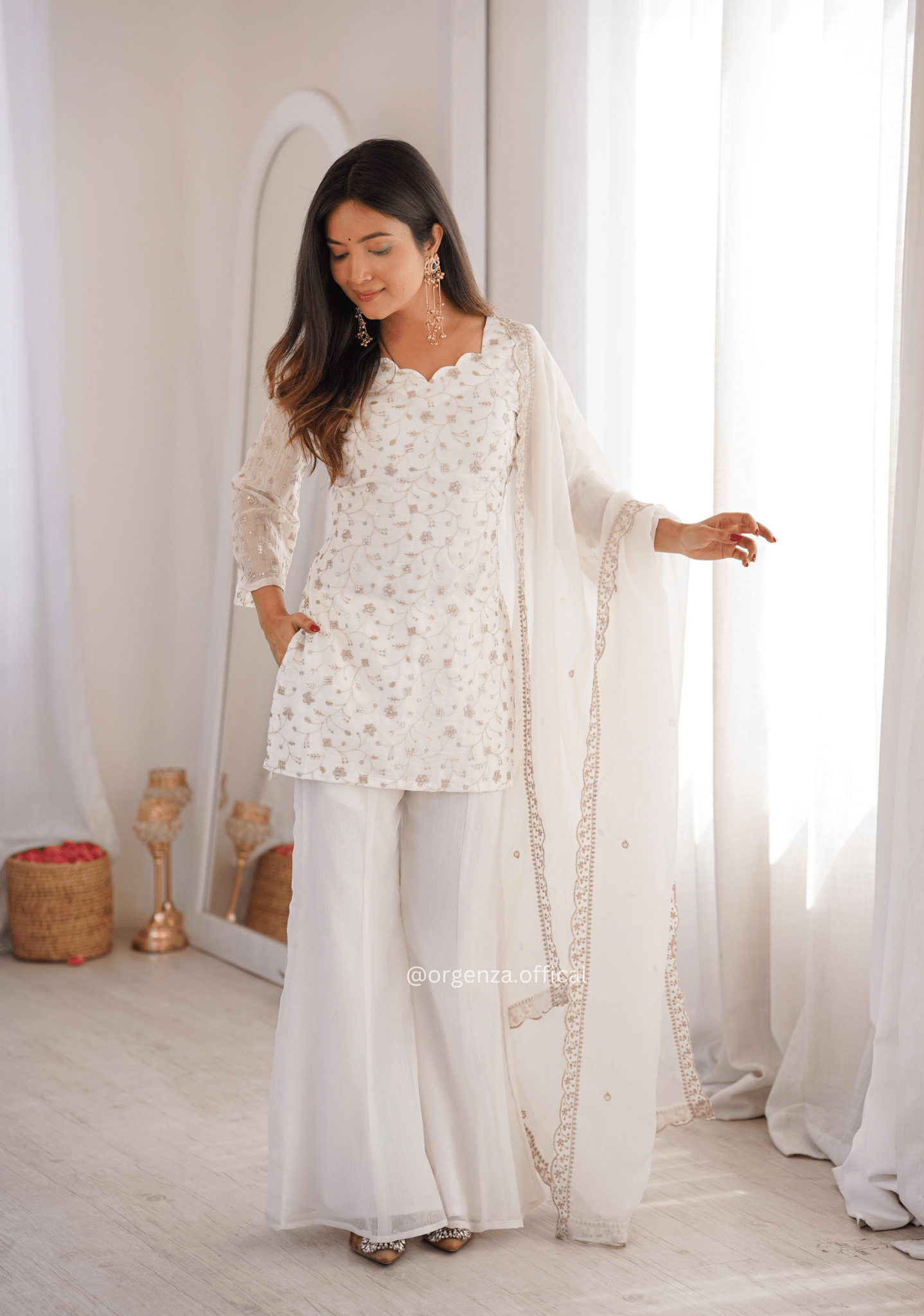 Designer Crunchy Silk Suit Set with Embroidery Sequins & Bell Bottom Pant - Orgenza Store - digisoch
