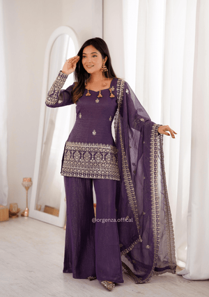 Designer Crunchy Silk Suit Set with Sequins Embroidery & Bell Bottom Pant - Orgenza Store - digisoch