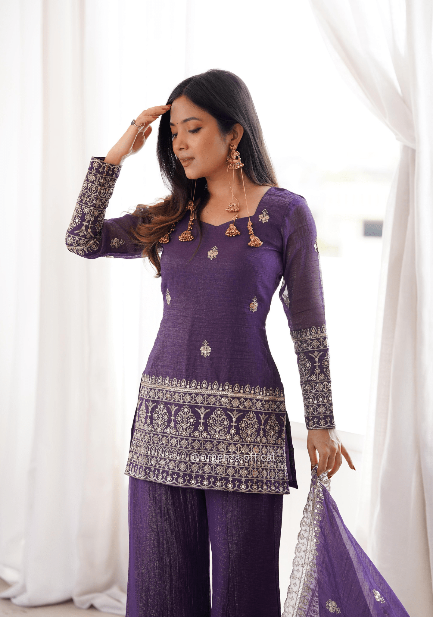 Designer Crunchy Silk Suit Set with Sequins Embroidery & Bell Bottom Pant - Orgenza Store - digisoch