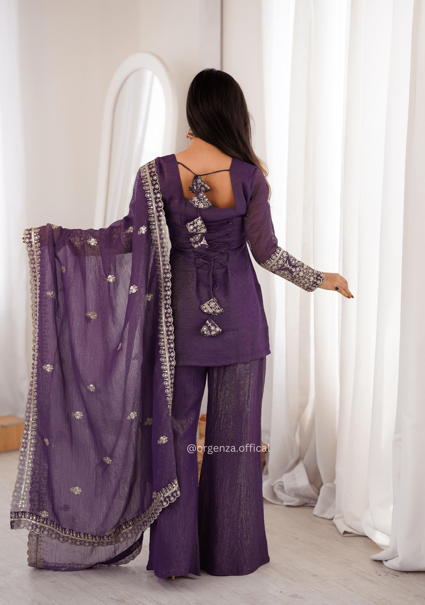 Designer Crunchy Silk Suit Set with Sequins Embroidery & Bell Bottom Pant - Orgenza Store - digisoch