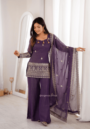 Designer Crunchy Silk Suit Set with Sequins Embroidery & Bell Bottom Pant - Orgenza Store - digisoch