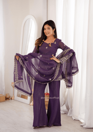 Designer Crunchy Silk Suit Set with Sequins Embroidery & Bell Bottom Pant - Orgenza Store - digisoch