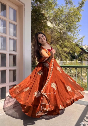 Designer Fendy Satin Gown Set with Sequins Work & Palazzo | Wedding & Festive Wear - Orgenza Store - digisoch