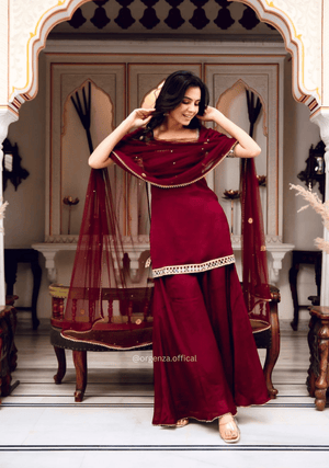Faux Georgette Mirror Work Kurta Palazzo Set - Orgenza Store - digisoch