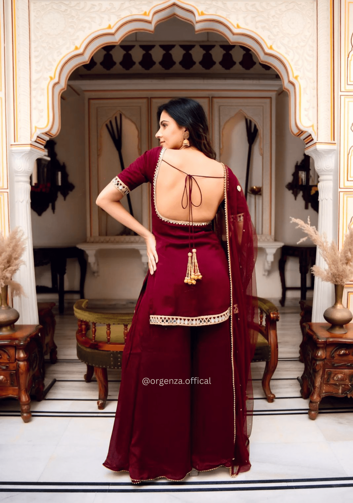 Faux Georgette Mirror Work Kurta Palazzo Set - Orgenza Store - digisoch