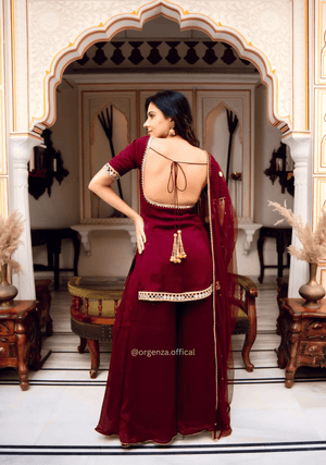 Faux Georgette Mirror Work Kurta Palazzo Set - Orgenza Store - digisoch