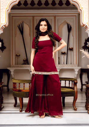 Faux Georgette Mirror Work Kurta Palazzo Set - Orgenza Store - digisoch