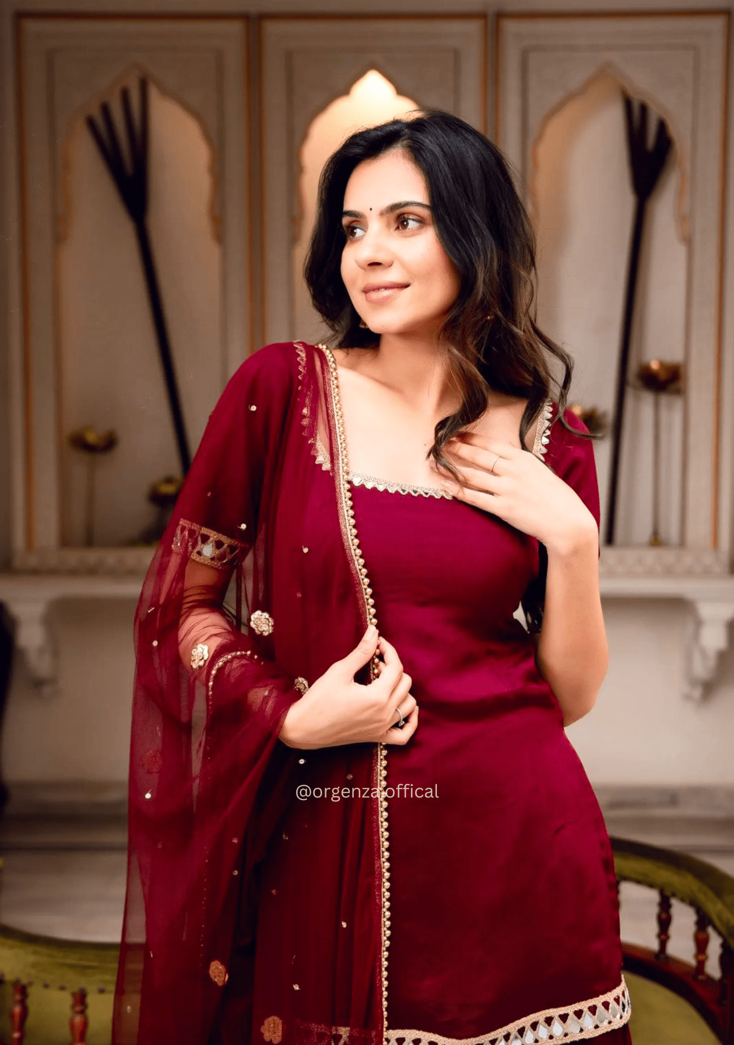 Faux Georgette Mirror Work Kurta Palazzo Set - Orgenza Store - digisoch
