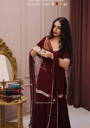 Faux Georgette Mirror Work Kurta Palazzo Set - Orgenza Store - digisoch