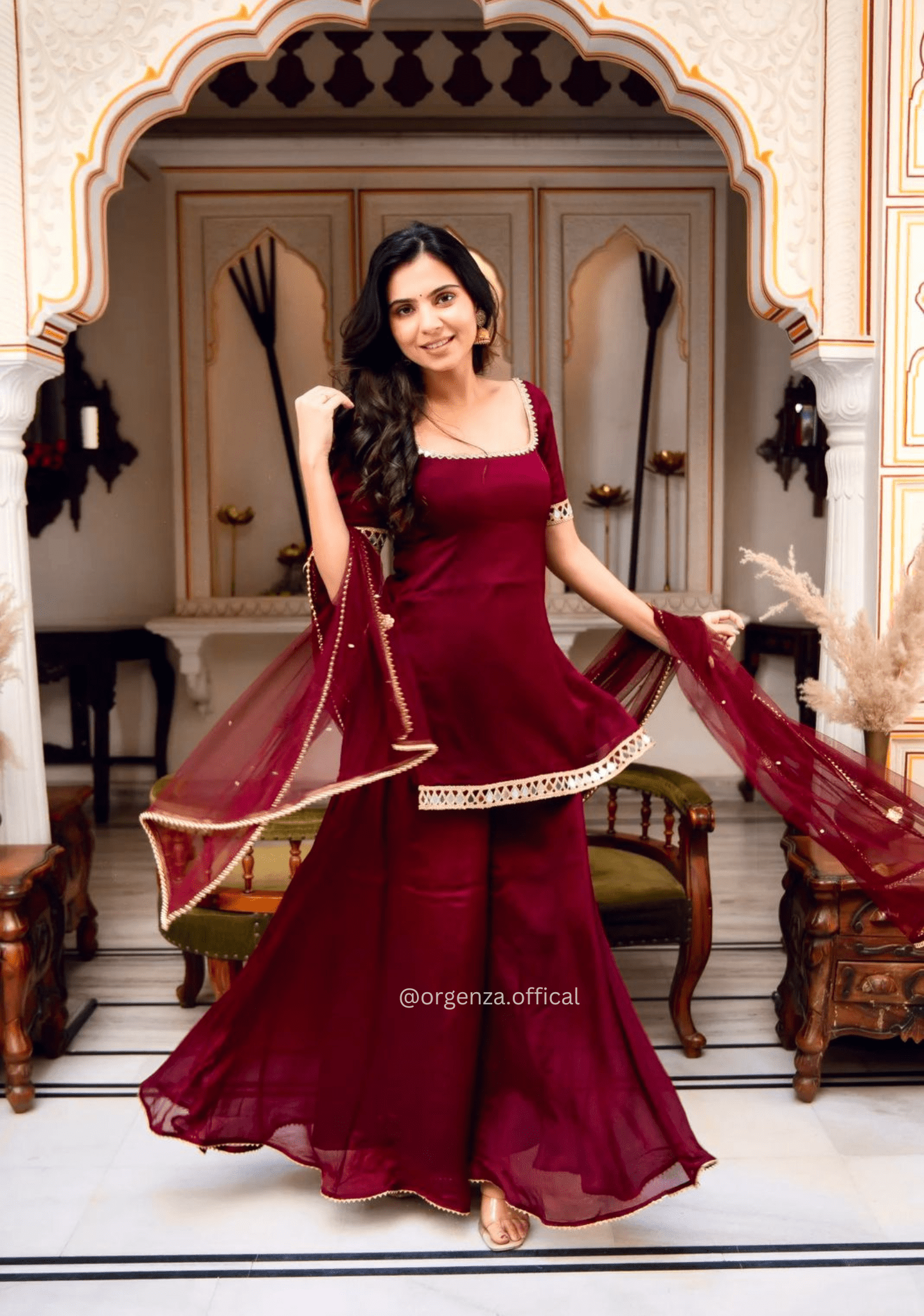Faux Georgette Mirror Work Kurta Palazzo Set - Orgenza Store - digisoch
