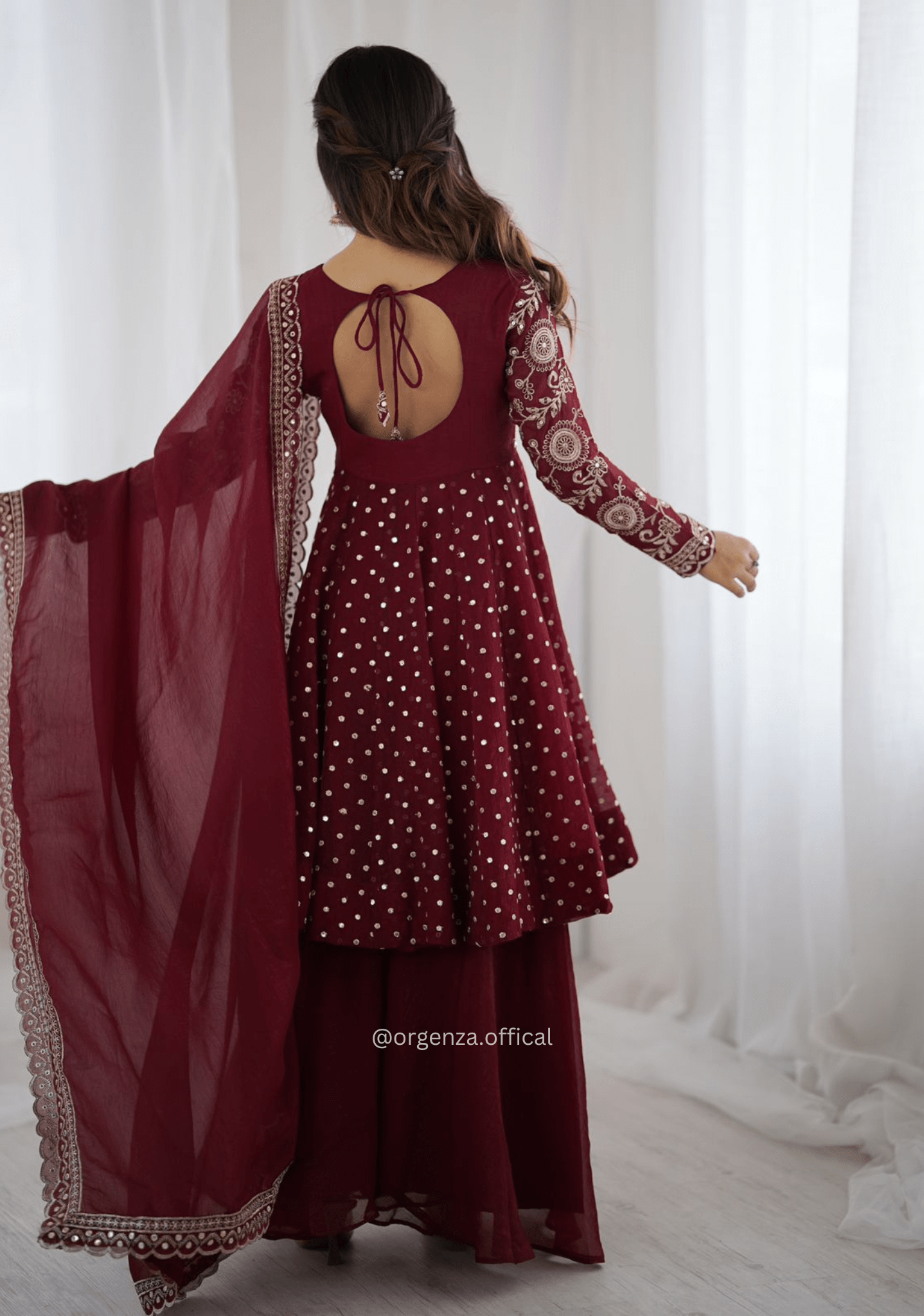 Maroon Crunchy Silk Embroidered Sharara Palazzo Suit Set - Orgenza Store - digisoch