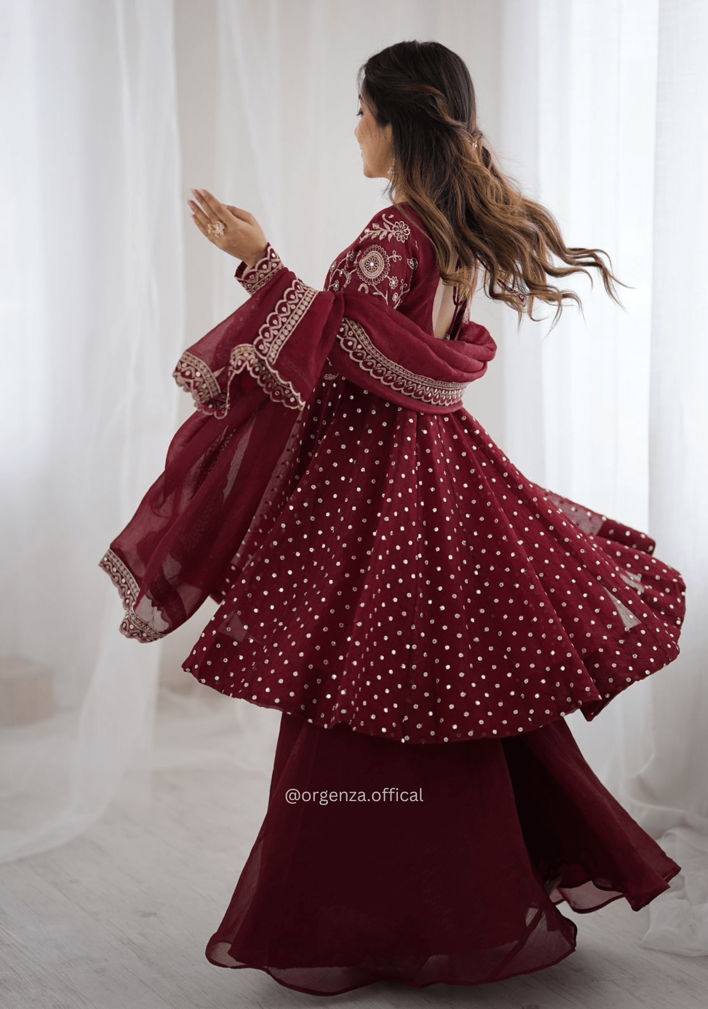 Maroon Crunchy Silk Embroidered Sharara Palazzo Suit Set - Orgenza Store - digisoch