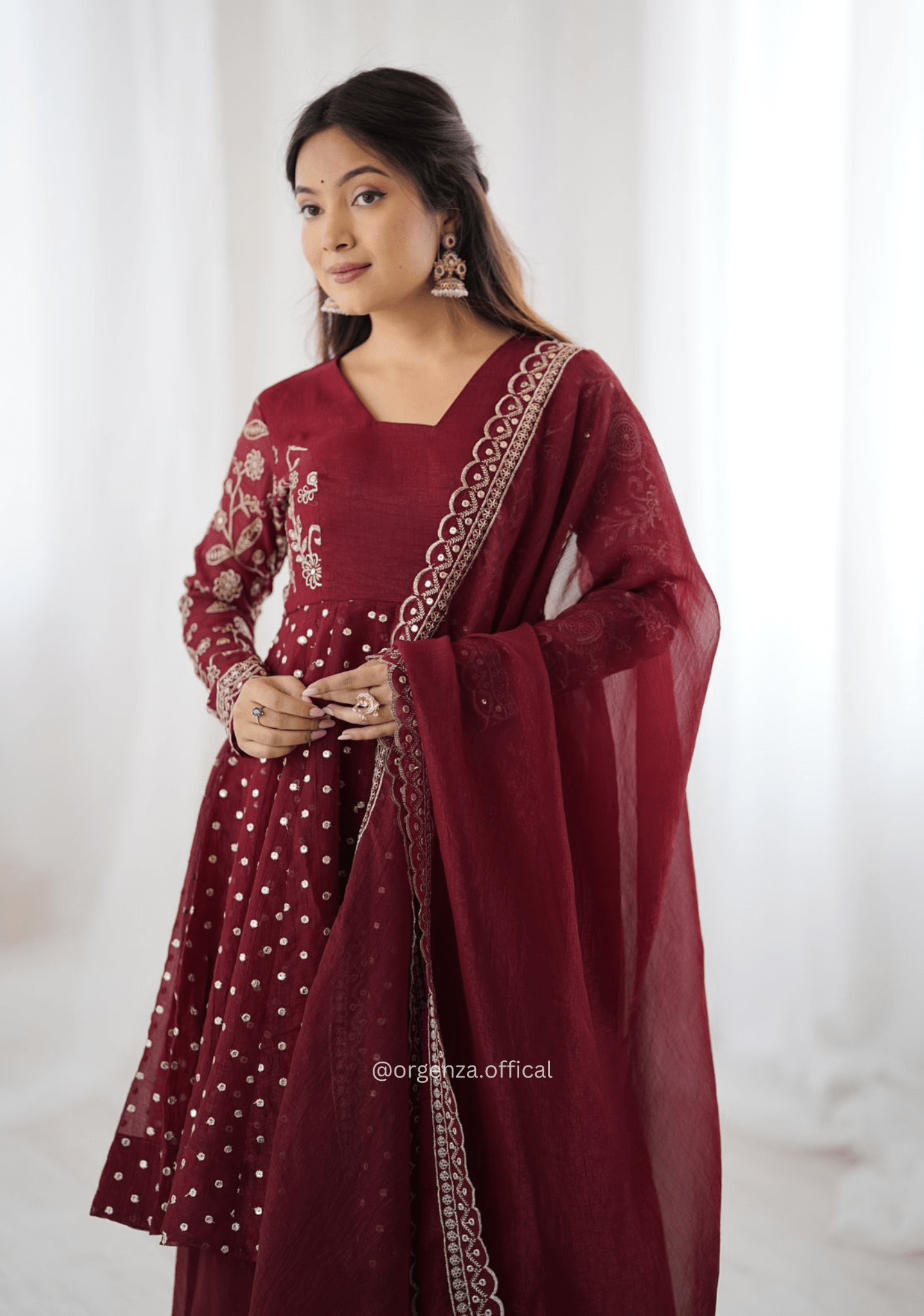 Maroon Crunchy Silk Embroidered Sharara Palazzo Suit Set - Orgenza Store - digisoch