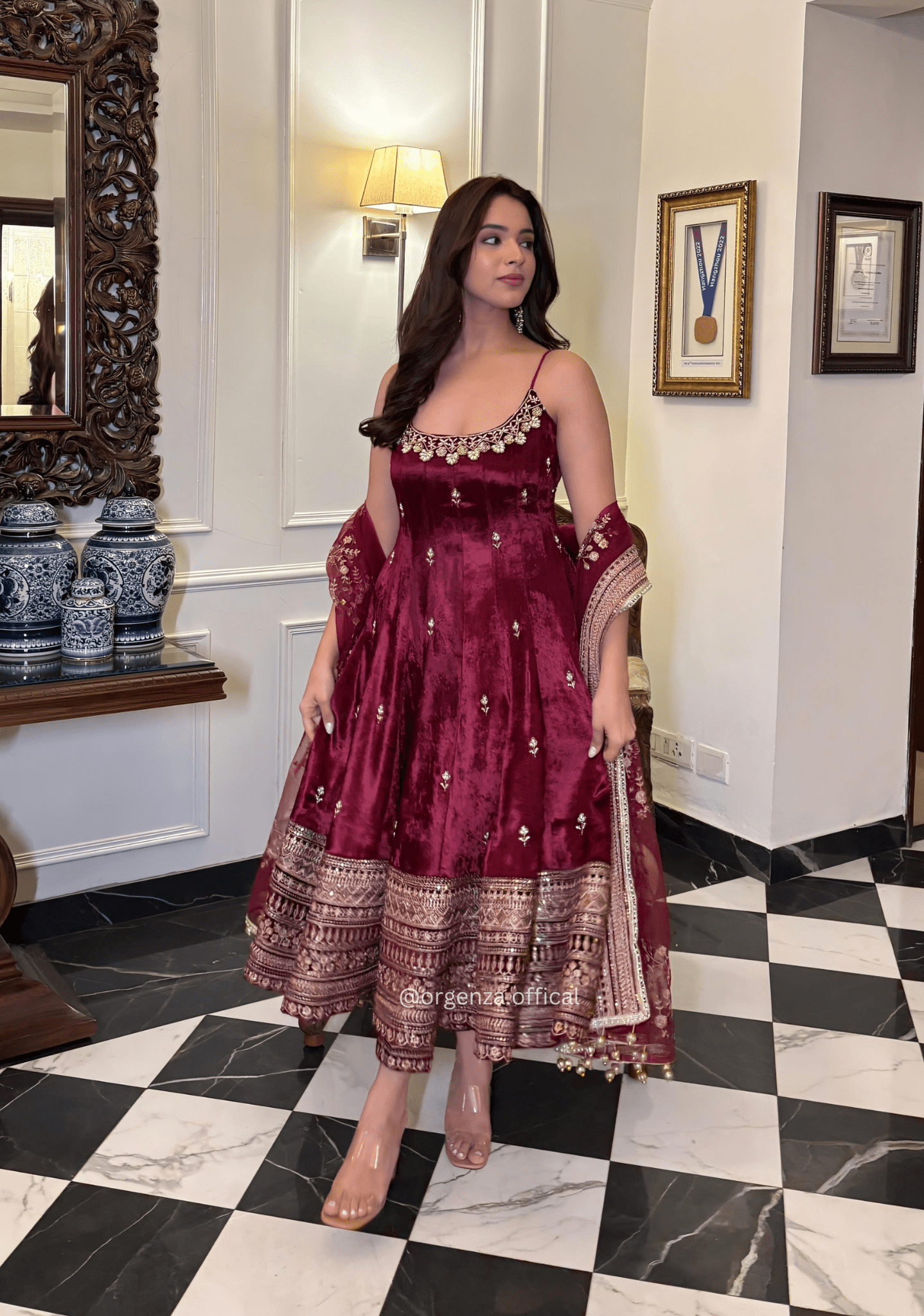 Maroon Vichitra Silk Anarkali Suit Set - Orgenza Store - digisoch