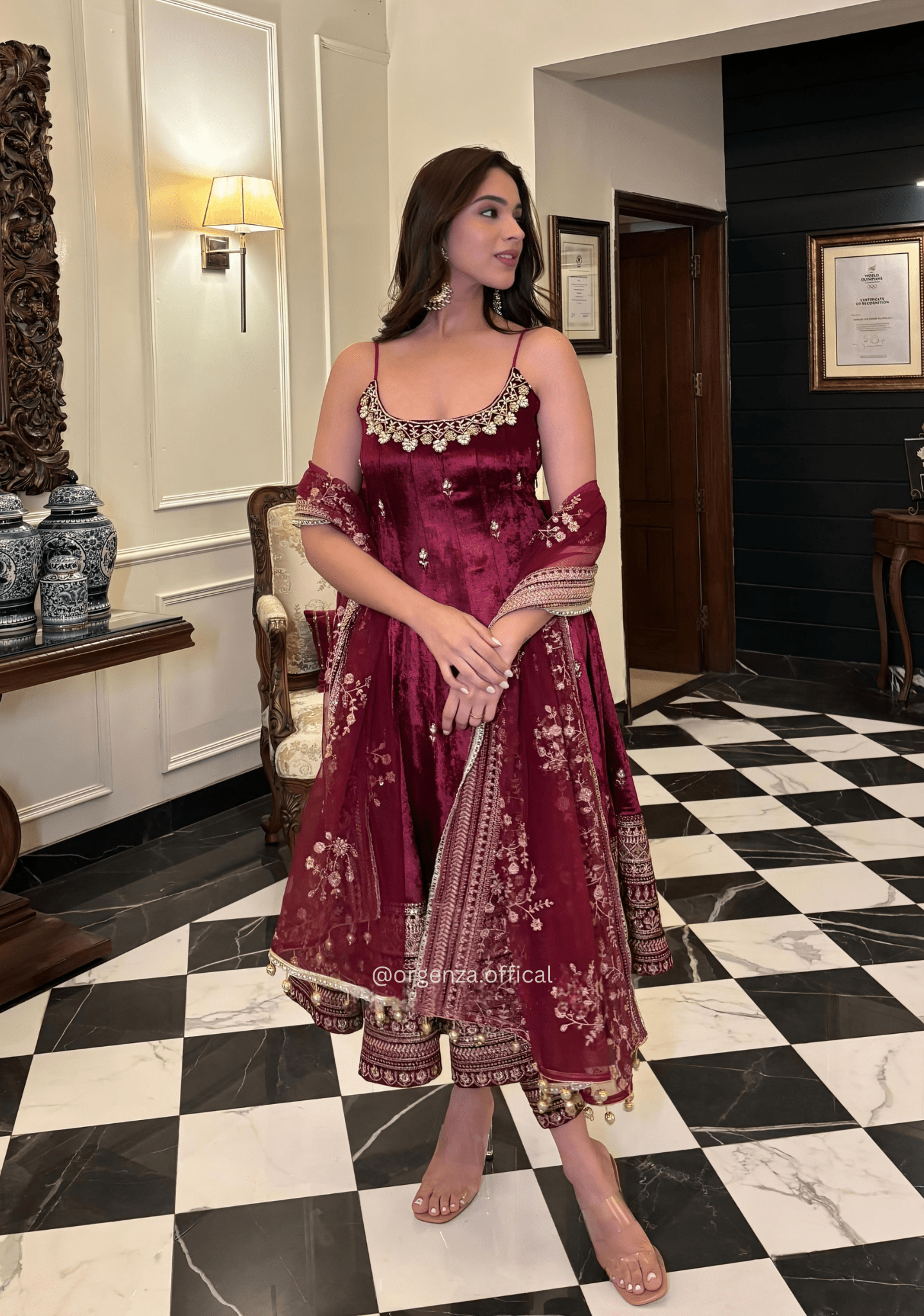 Maroon Vichitra Silk Anarkali Suit Set - Orgenza Store - digisoch