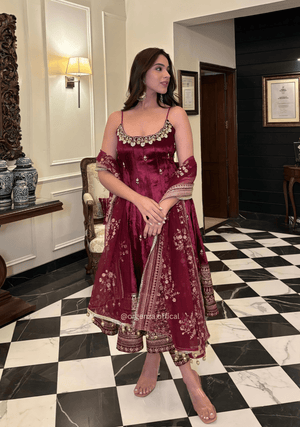 Maroon Vichitra Silk Anarkali Suit Set - Orgenza Store - digisoch