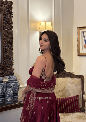 Maroon Vichitra Silk Anarkali Suit Set - Orgenza Store - digisoch