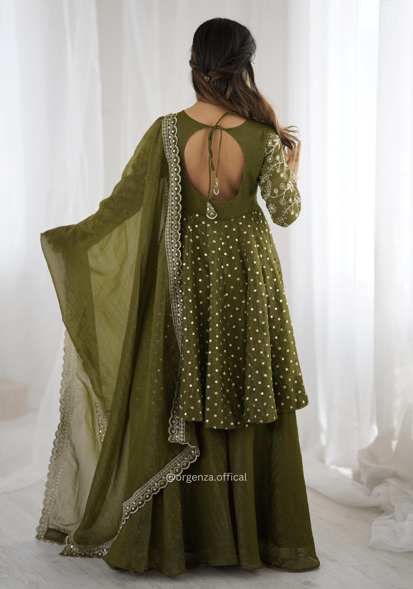 Mehendi Green Crunchy Silk Embroidered Sharara Palazzo Suit Set - Orgenza Store - digisoch