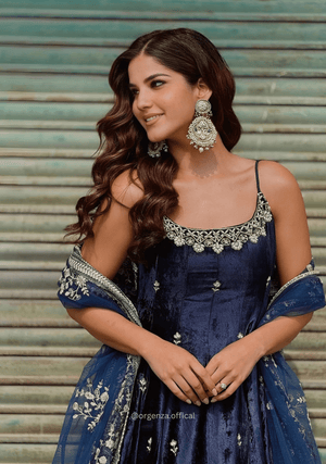 Navy Blue Vichitra Silk Anarkali Suit Set - Orgenza Store - digisoch