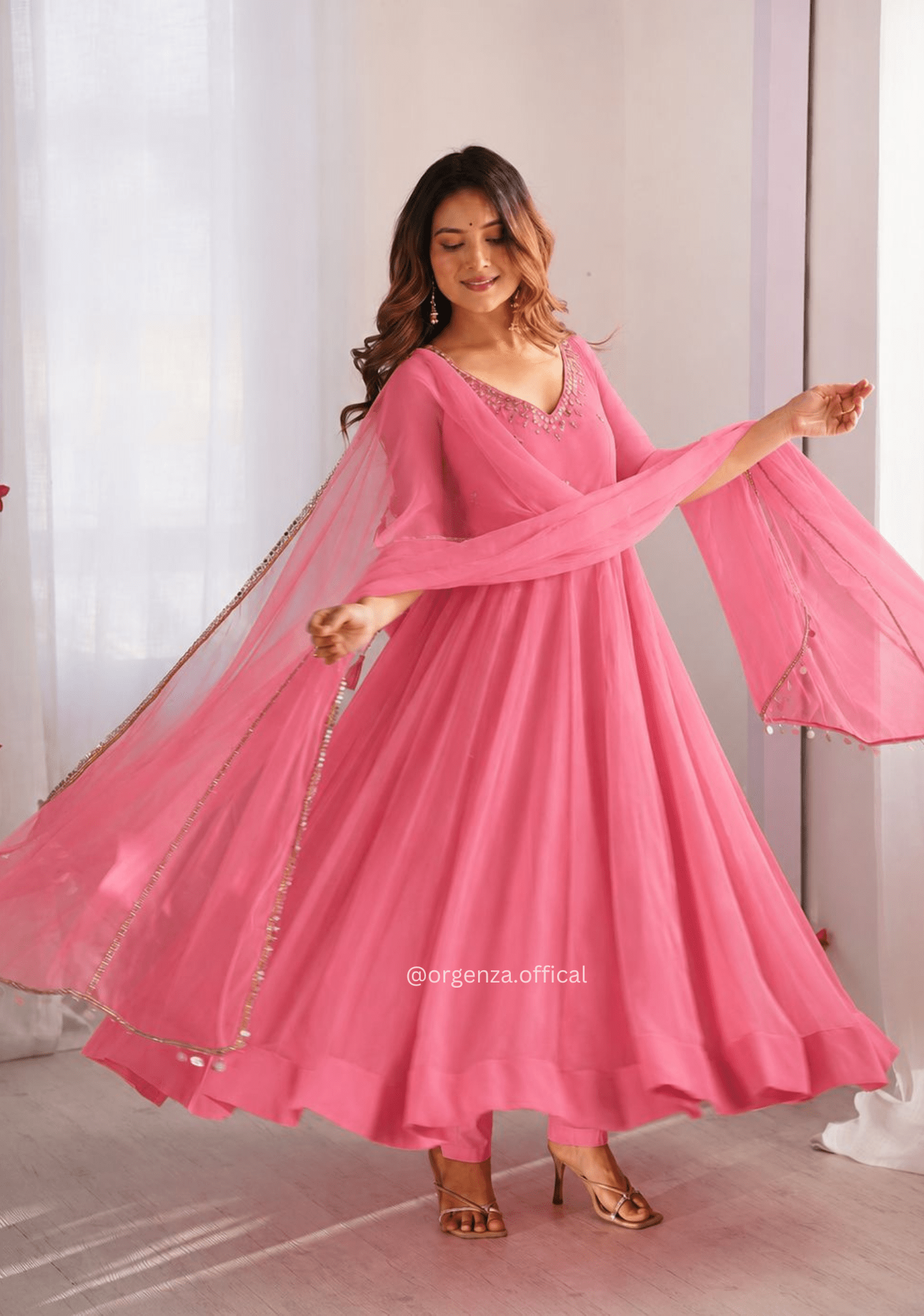 Pink Fox Georgette Embroidered Gown Set - Orgenza Store - digisoch