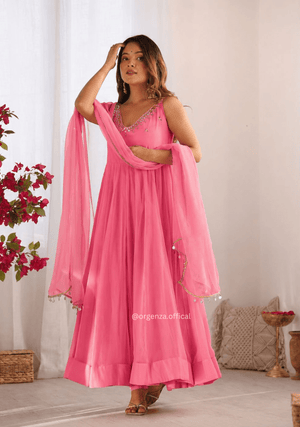 Pink Fox Georgette Embroidered Gown Set - Orgenza Store - digisoch