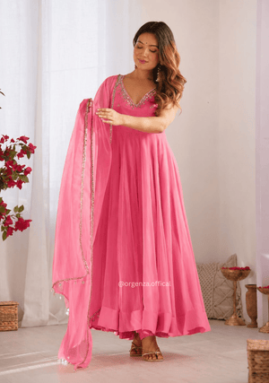 Pink Fox Georgette Embroidered Gown Set - Orgenza Store - digisoch
