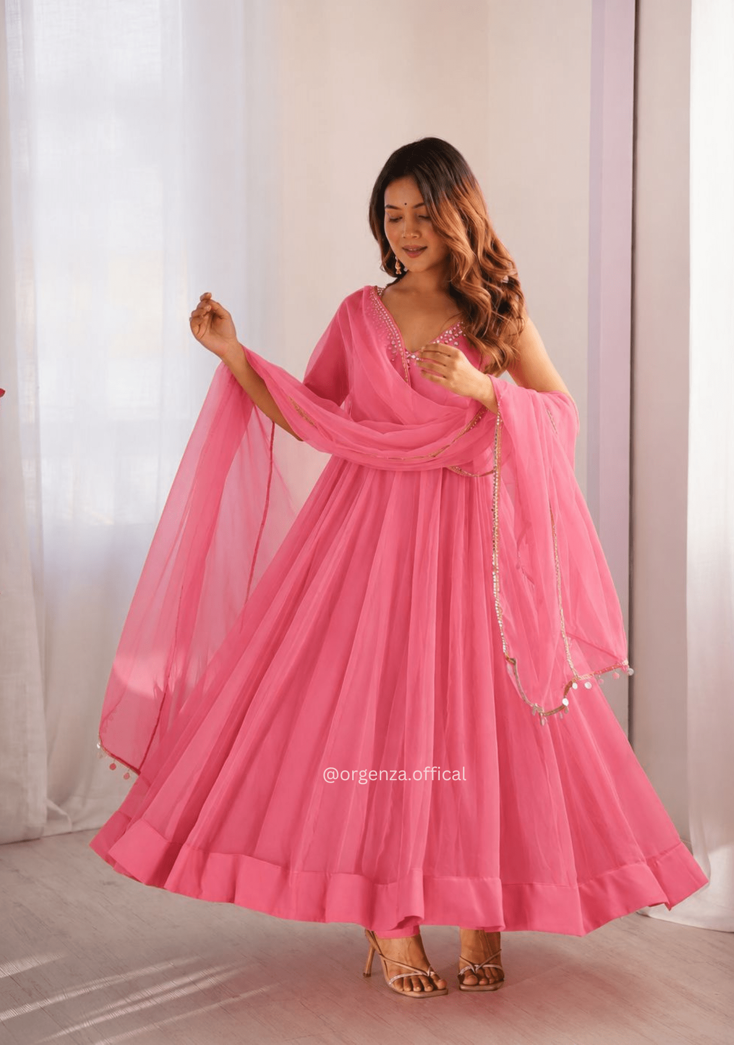 Pink Fox Georgette Embroidered Gown Set - Orgenza Store - digisoch