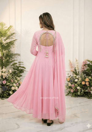 Pink Fox Georgette Gown with Dupatta & Pant - Orgenza Store - digisoch