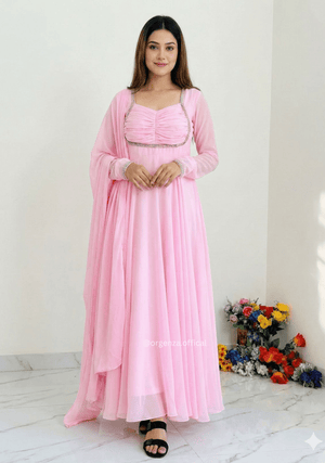 Pink Fox Georgette Gown with Dupatta & Pant - Orgenza Store - digisoch