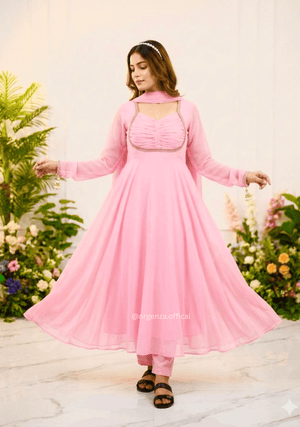 Pink Fox Georgette Gown with Dupatta & Pant - Orgenza Store - digisoch