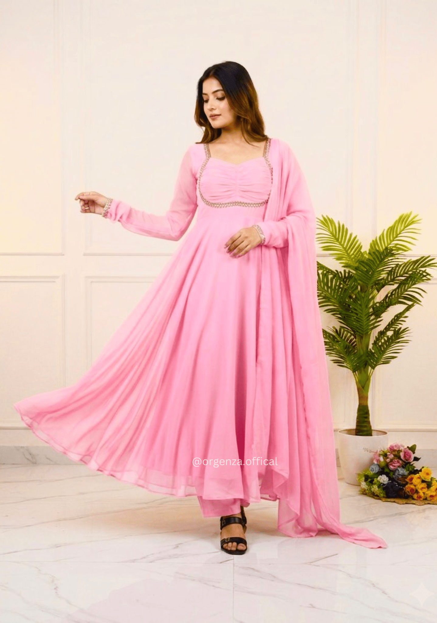 Pink Fox Georgette Gown with Dupatta & Pant - Orgenza Store - digisoch