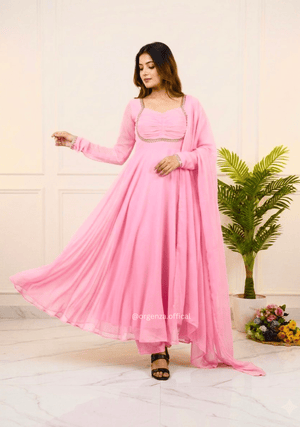 Pink Fox Georgette Gown with Dupatta & Pant - Orgenza Store - digisoch