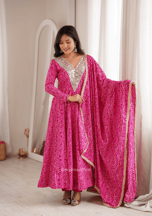 Pink Rayon Mirror Embroidered Gown Set - Orgenza Store - digisoch
