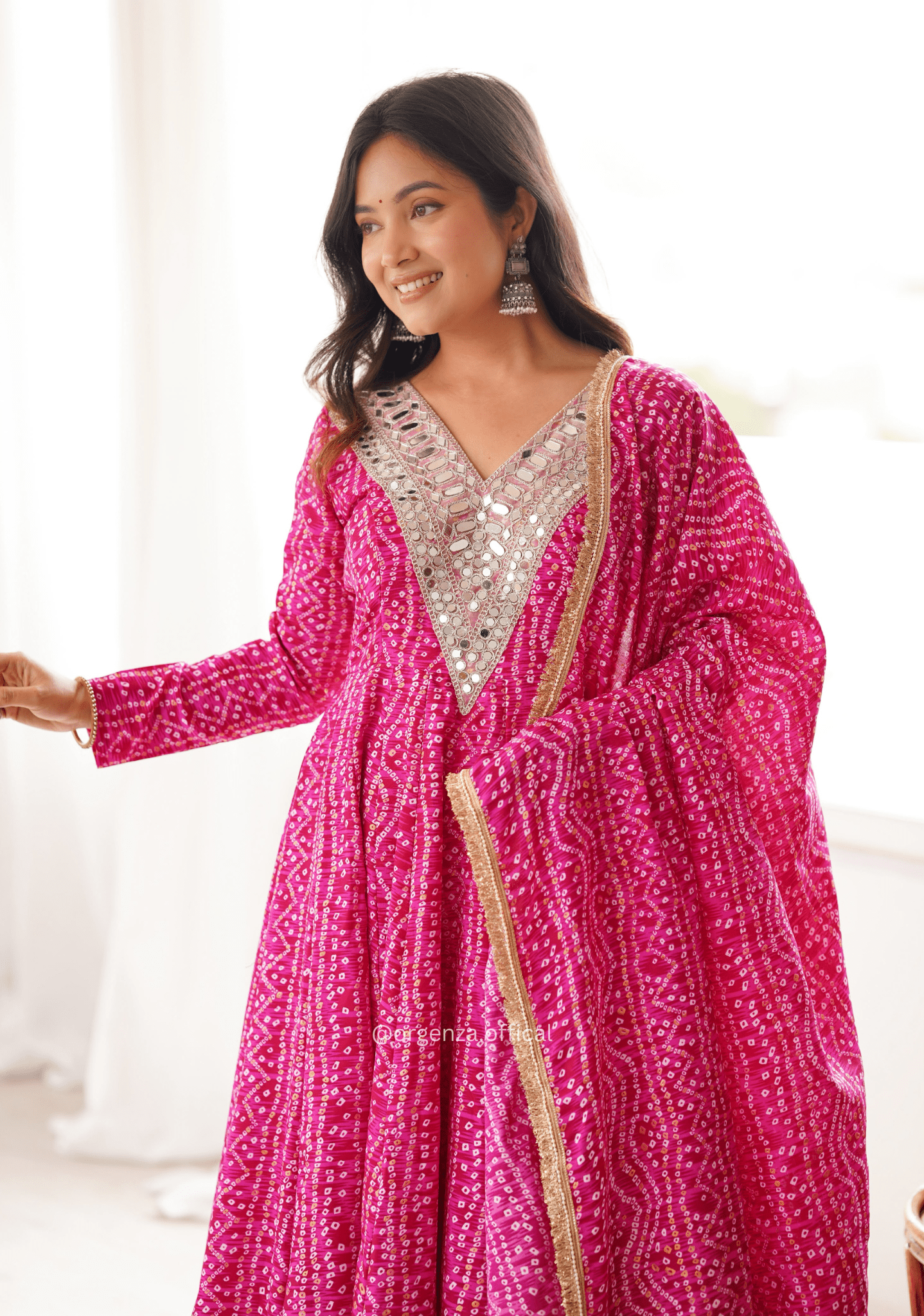 Pink Rayon Mirror Embroidered Gown Set - Orgenza Store - digisoch