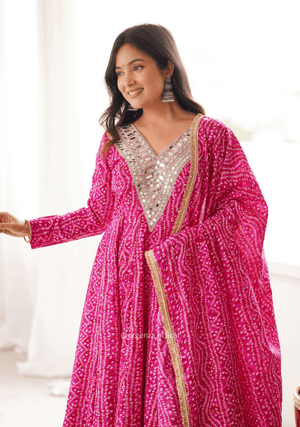 Pink Rayon Mirror Embroidered Gown Set - Orgenza Store - digisoch