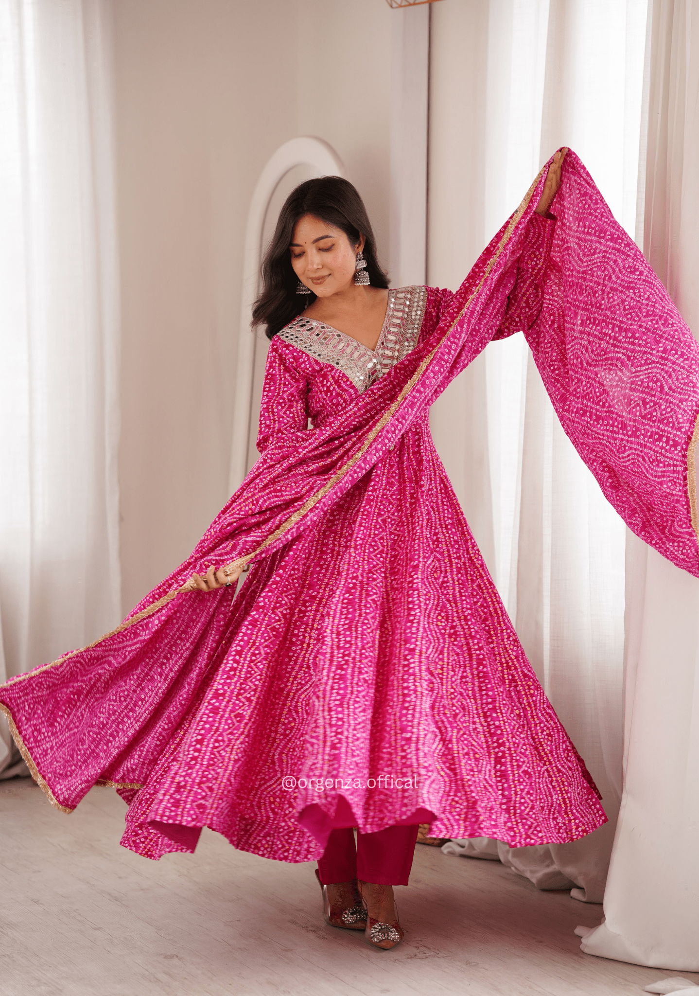 Pink Rayon Mirror Embroidered Gown Set - Orgenza Store - digisoch