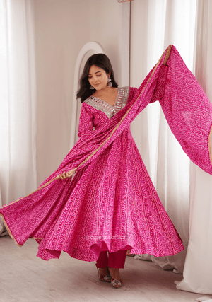 Pink Rayon Mirror Embroidered Gown Set - Orgenza Store - digisoch