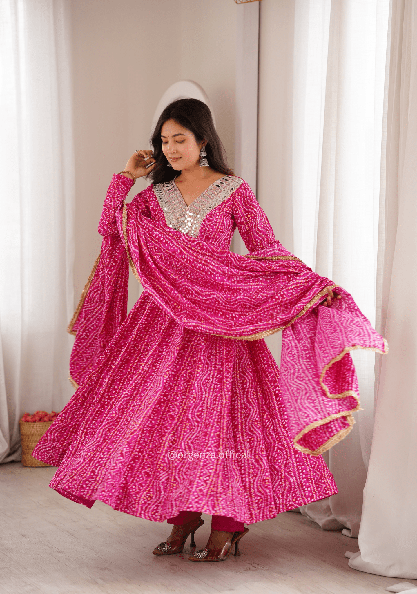 Pink Rayon Mirror Embroidered Gown Set - Orgenza Store - digisoch